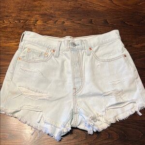 Levi's Light Blue Distressed Jean Shorts with Frayed Hem